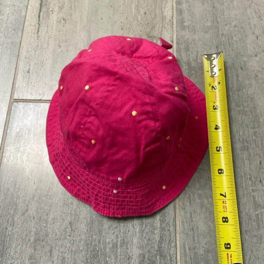 Gymboree Cotton Bucket Sun Hat Embroidered Polka Dots Bow Pink Size 6-18 months